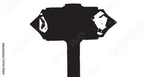 Crystal Diagonal Hammer Silhouette,Majestic battle hammer vector graphic illustration featuring sharp glowing crystal edges crafted for fantasy roleplaying games and epic legendary weapon designs.