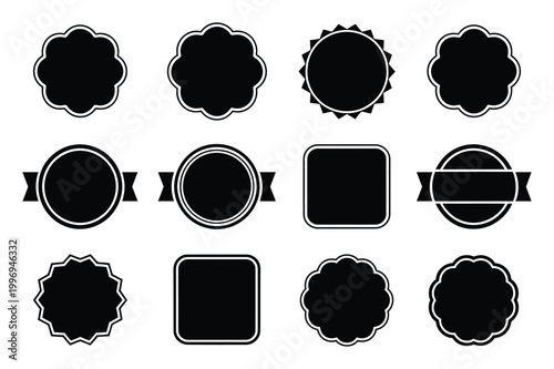Collection of Black and White Decorative Badges and Labels