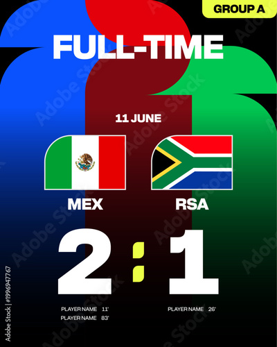 Dynamic Football Match Full-Time Result Announcement with Mexico vs South Africa Score for 2026 Tournament Group Stage