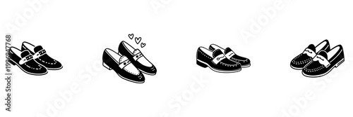 Loafers Shoe Collection In Hand Drawn Style Set. Fashionable Footwear, Classic Style, Casual Elegance Doodle Sketch Collection. Stylish Shoe Design. Isolated Vector Illustration