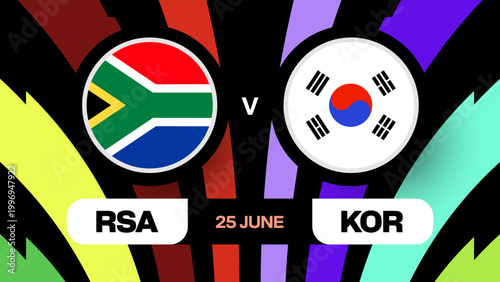 Vibrant Football 2026 Qualifier Match Announcement Featuring South Africa and South Korea for Dynamic Sports Competition.