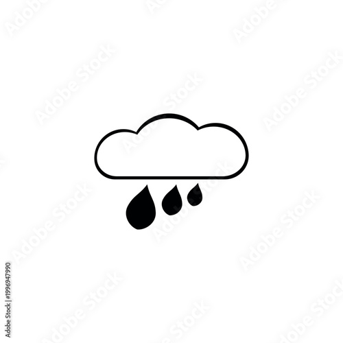 Manually drawn vector illustration of rain cloud with drops. Handcrafted linear icon representing weather autumn rain and water cycle concept. Isolated black on white background.