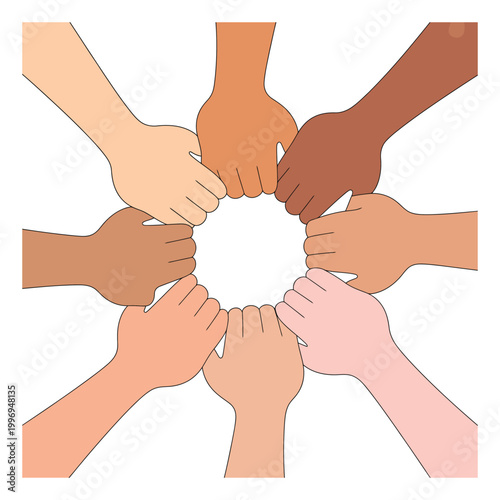 Diverse Hands United in a Circle, Symbolizing Unity and Inclusion