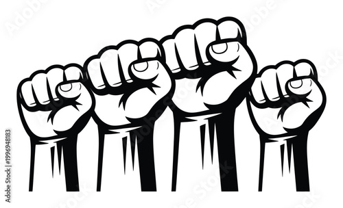 Four Black Fists Raised in Solidarity and Protest