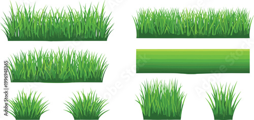 Green grass patches silhouettes meadow plants nature illustration blades tufts vegetation eco design landscape vector background set