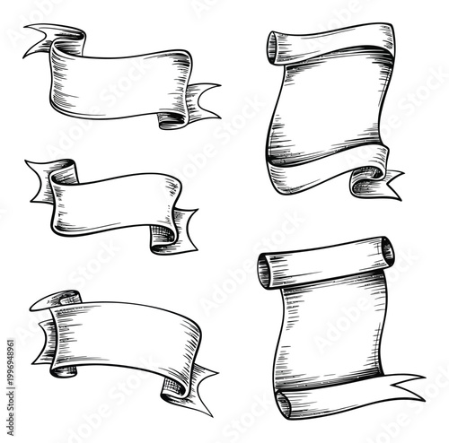 Hand-Drawn Vintage Banners and Scrolls for