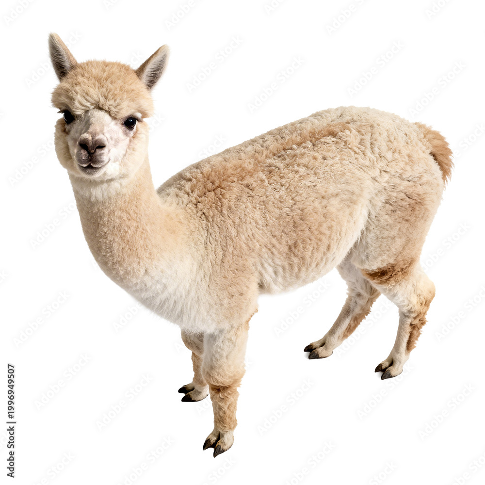 Fototapeta premium [Transparent Background PNG]A cute young alpaca standing on white background
