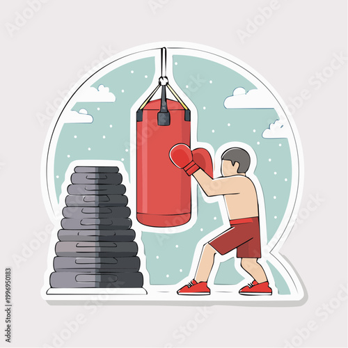 Boxer Training with Punching Bag and Weights