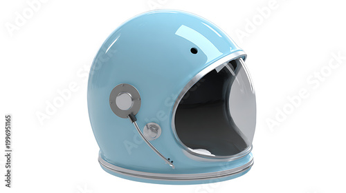Light blue astronaut helmet 3d render with silver accents and open visor