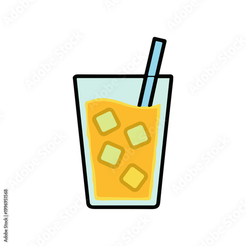 Orange drink with ice cubes.