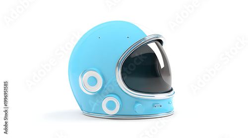 Light blue 3d rendered astronaut helmet with silver accents and black