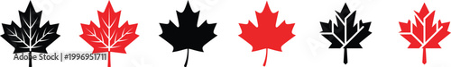 Canadian flag variations black and white line art and solid fill designs