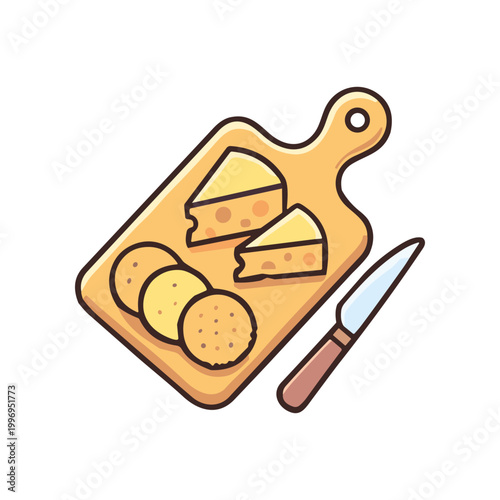 Cheese slices on wooden cutting board.