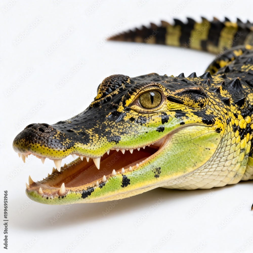 Fototapeta premium Young Crocodile with Open Mouth and Sharp Teeth