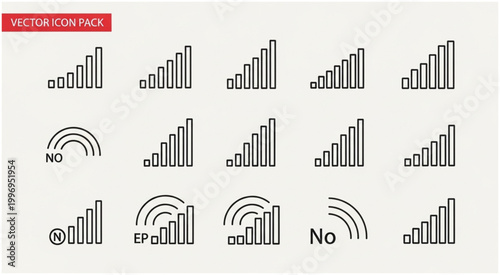 Set of signal strength icons representing connectivity and network status for various devices.