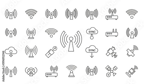 Premium wireless line icon collection thin outline wifi network communication vector symbols