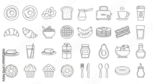 Collection of breakfast food icons, perfect for culinary and morning-themed projects.
