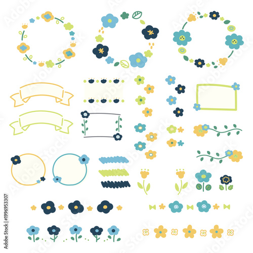 手描きの春と夏お花フレーム素材セット