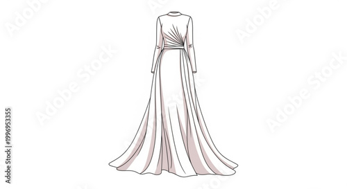 A minimalist vector illustration of a long-sleeved evening gown with a flowing skirt and elegant design