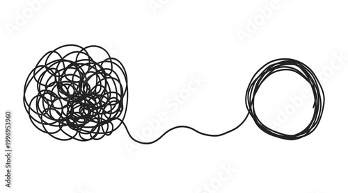 Complex line and Complicated way to a simple. Idea thinking process concept. Process idea, brain solution. Doodle sketch scribble line.