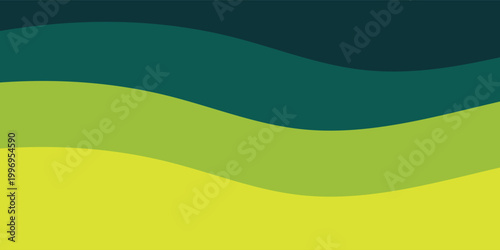 Abstract Layered Green And Yellow Wave Background With Smooth Curves Evoking Rolling Hills And Calm