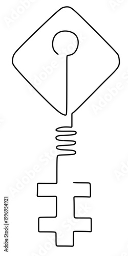 A single continuous line drawing of a key with a square top. A symbol of security and success. A single continuous line vector drawing on a white background.