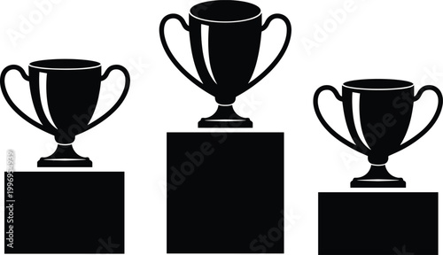 Принти на полотні Golden trophy cups on podiums symbolizing victory, achievement, competition, ran