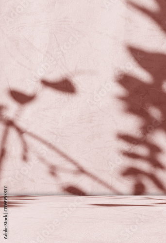 Pink background studio room abstract shadow overlay on wall floor, light gradient window loft minimal for presentation product cosmetic, podium card promotion, pastel pattern beige backdrop