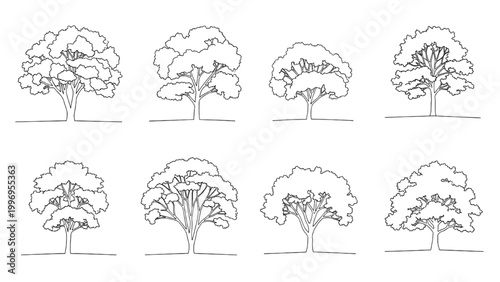 Various 2D AutoCAD tree designs in illustrations