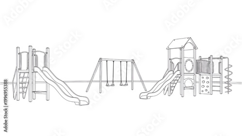 Children play on swings and slides in a 2D AutoCAD designed playground.