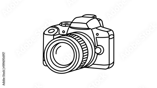 Professional DSLR Camera Vector Icon with Editable Stroke. Minimalist Black Line Art Illustration of Digital SLR Photography Gear for Graphic Design, Branding, and Modern Web UI/UX Development.