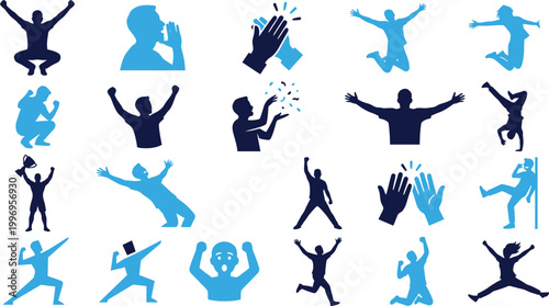 Celebration and success icons vector set representing joy achievement and victory.