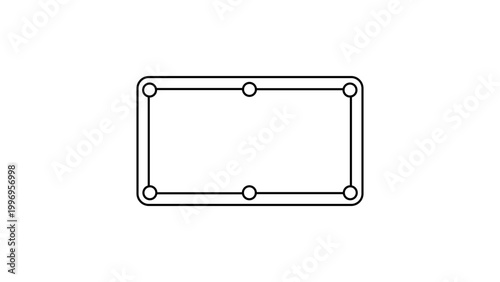 Minimalist black line vector icon of a pool table from a top-down view, featuring six pockets and a clean rectangular design. This editable stroke vector illustration is perfect for gaming.