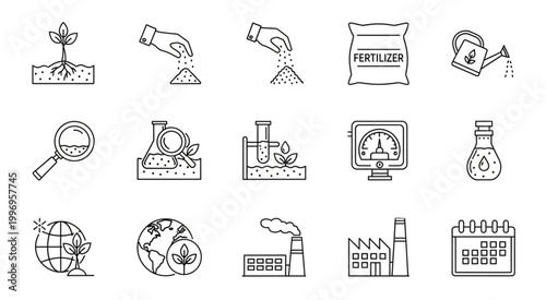 Agricultural and environmental science icons depicting growth and research.
