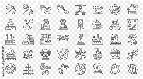 Collection of various industrial and technological icons and symbols.