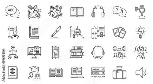 Collection of educational and learning icons for various concepts and subjects.