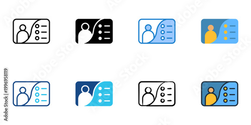 Business card icons set multiple style collection. Editable stroke 
