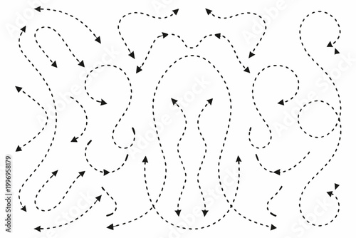 Abstract illustration of curved lines and arrows on a white background