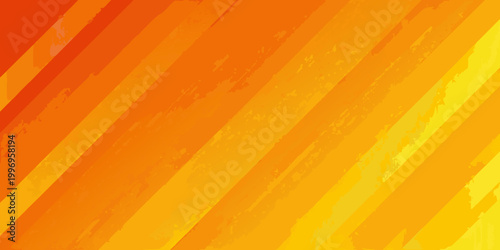 Abstract orange and yellow diagonal stripes create a vibrant background
