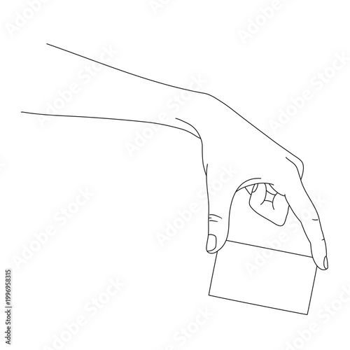 Hand holding blank card business card line art vector illustration
