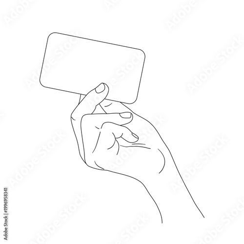 Hand holding blank card business card line art vector illustration
