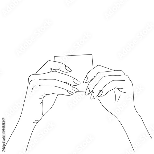 Hand holding blank card business card line art vector illustration
