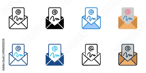Email signature icons set multiple style collection. Editable stroke 
