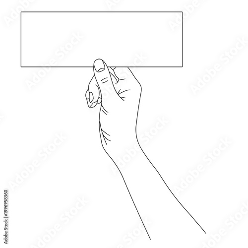 Hand holding blank card business card line art vector illustration
