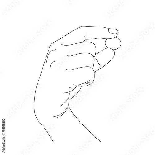 Hand holding small object pill coin line art vector illustration
