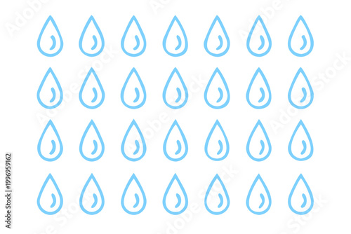A grid of stylized blue raindrops on a solid black background