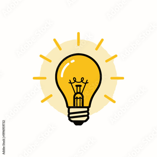 Bright Yellow Light Bulb Symbolizing Idea and Creativity