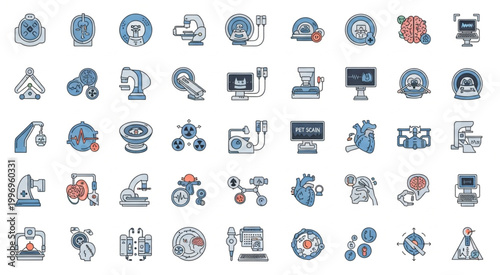 Medical and scientific icons representing healthcare and research concepts for diagnostics.