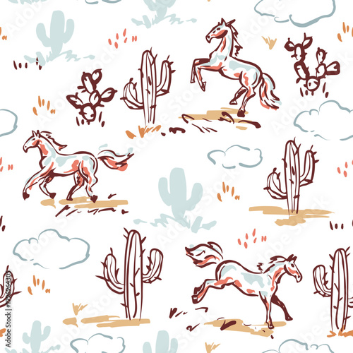 Horse in desert seamless pattern