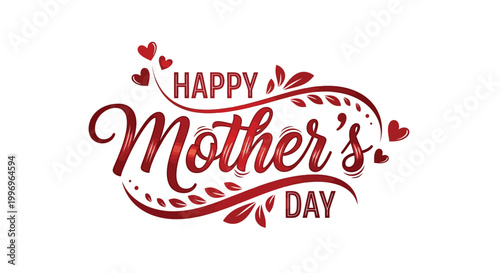 happy mother s day text with hearts and leaves